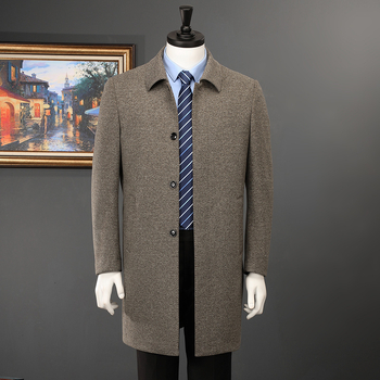Gyapjú férfi kabát, galléros, egyrészes gombolás, középhosszú, hosszú ujjú