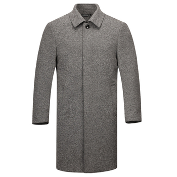 Gyapjú férfi kabát, galléros, egyrészes gombolás, középhosszú, hosszú ujjú