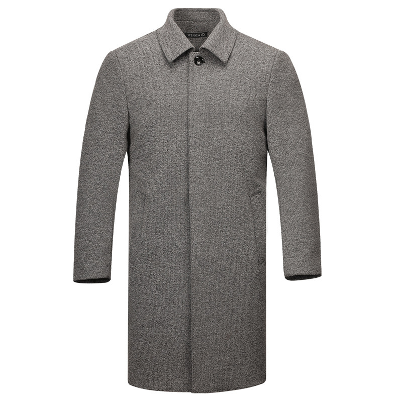 Gyapjú férfi kabát, galléros, egyrészes gombolás, középhosszú, hosszú ujjú