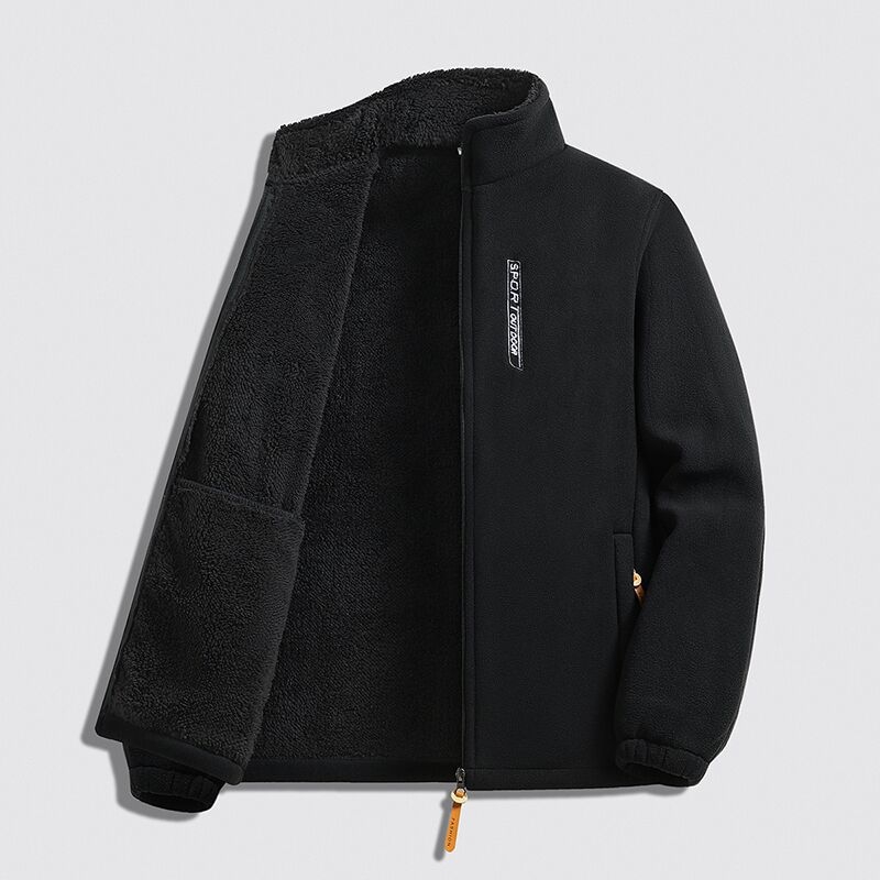 Férfi fleece dzseki álló gallérral, cipzáras zárás, poliészter bélés, vast téli meleg
