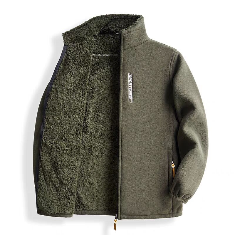 Férfi fleece dzseki álló gallérral, cipzáras zárás, poliészter bélés, vast téli meleg