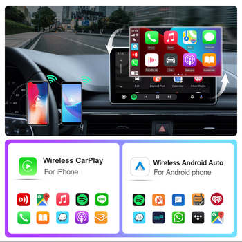 EC14 CarPlay belaidis adapteris su aliuminio lydinio korpusu ir akrilo veidrodžiu, USB jungtis, sveria 40 g, tinka automobiliams su laidiniu CarPlay arba laidiniu Android Auto.