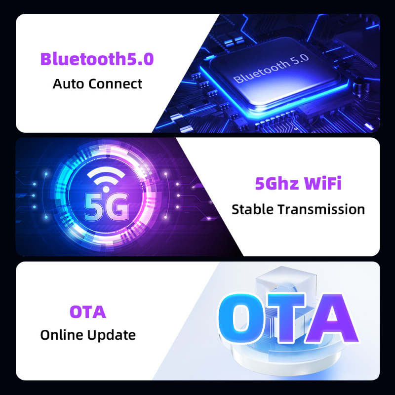 EC14 CarPlay belaidis adapteris su aliuminio lydinio korpusu ir akrilo veidrodžiu, USB jungtis, sveria 40 g, tinka automobiliams su laidiniu CarPlay arba laidiniu Android Auto.