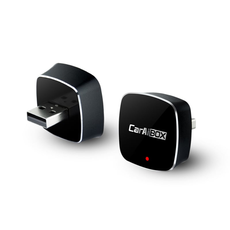 EC14 CarPlay belaidis adapteris su aliuminio lydinio korpusu ir akrilo veidrodžiu, USB jungtis, sveria 40 g, tinka automobiliams su laidiniu CarPlay arba laidiniu Android Auto.