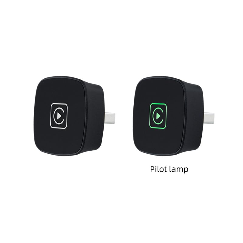 EC14 CarPlay belaidis adapteris su aliuminio lydinio korpusu ir akrilo veidrodžiu, USB jungtis, sveria 40 g, tinka automobiliams su laidiniu CarPlay arba laidiniu Android Auto.