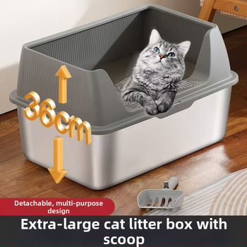 Rozsdamentes acél macskaalomtál, kétszintes kialakítás, fröccsenés elleni, fedéllel, több macskának