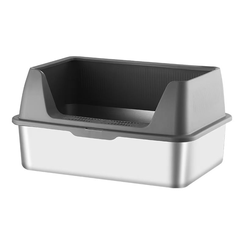 Rozsdamentes acél macskaalomtál, kétszintes kialakítás, fröccsenés elleni, fedéllel, több macskának