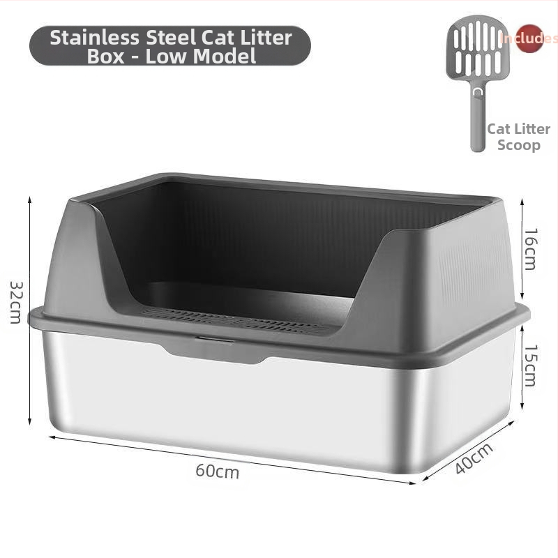 Rozsdamentes acél macskaalomtál, kétszintes kialakítás, fröccsenés elleni, fedéllel, több macskának