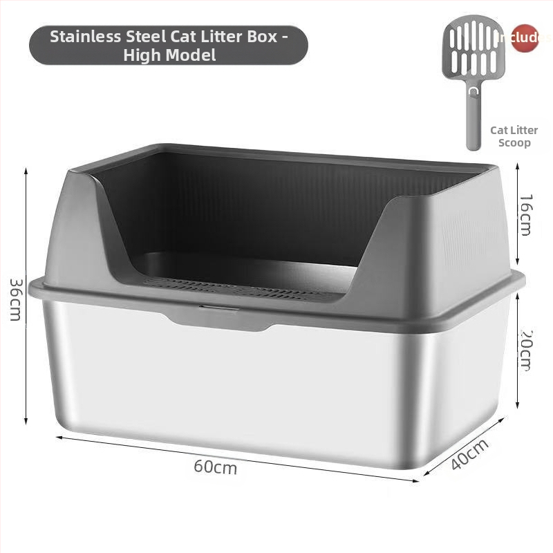 Rozsdamentes acél macskaalomtál, kétszintes kialakítás, fröccsenés elleni, fedéllel, több macskának