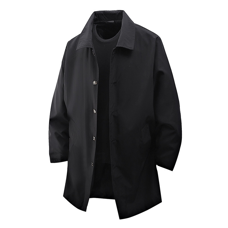 T763 férfi kabát, japán stílus, gallér: rever, egygombos zárás, laza szabás, középső hossz, egyszínű poliészter külső a tavasz 2025-re