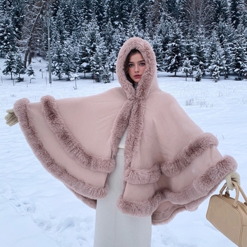 Πλεκτή κάπα-εσάρπα από ακρυλικό/ψεύτικη μαλλί, μονόχρωμο σχέδιο, πλέξη Jacquard, ζεστή για χειμώνα-φθινοπωρο-άνοιξη