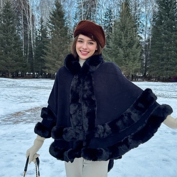 Πλεκτή κάπα-εσάρπα από ακρυλικό/ψεύτικη μαλλί, μονόχρωμο σχέδιο, πλέξη Jacquard, ζεστή για χειμώνα-φθινοπωρο-άνοιξη