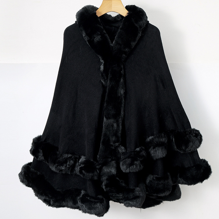 Πλεκτή κάπα-εσάρπα από ακρυλικό/ψεύτικη μαλλί, μονόχρωμο σχέδιο, πλέξη Jacquard, ζεστή για χειμώνα-φθινοπωρο-άνοιξη