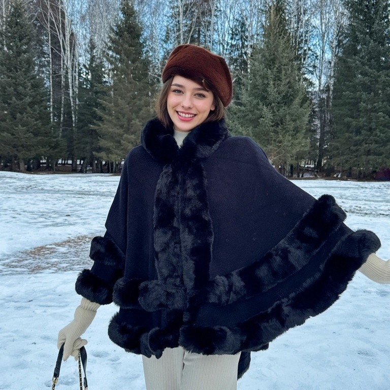 Πλεκτή κάπα-εσάρπα από ακρυλικό/ψεύτικη μαλλί, μονόχρωμο σχέδιο, πλέξη Jacquard, ζεστή για χειμώνα-φθινοπωρο-άνοιξη