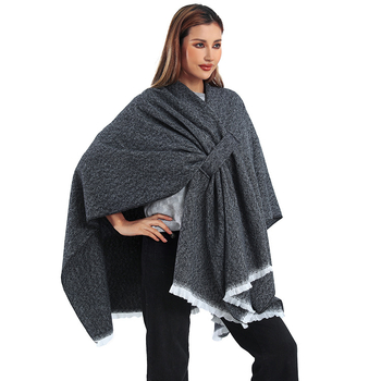 Poliesterski pleteni šal-kapa s prugama, dijagonalna traka, Jacquard obrada, šal s prorezom
