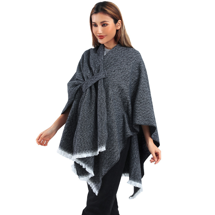 Poliesterski pleteni šal-kapa s prugama, dijagonalna traka, Jacquard obrada, šal s prorezom