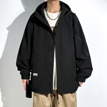 Vīriešu jaka ar kapuci, rāvējslēdzējs, brīvs piegriezums, ziemas sezona, plus izmērs