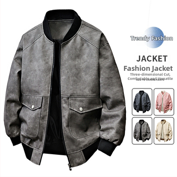 PU ādas jaka vīriešiem - vēja izturīga, ar kapuci, rāvējslēdzējs, pieguļošs griezums, ielas stils