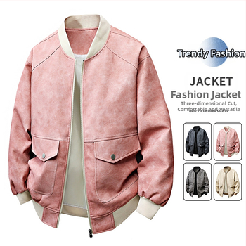 PU ādas jaka vīriešiem - vēja izturīga, ar kapuci, rāvējslēdzējs, pieguļošs griezums, ielas stils