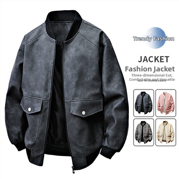 PU ādas jaka vīriešiem - vēja izturīga, ar kapuci, rāvējslēdzējs, pieguļošs griezums, ielas stils