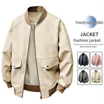 PU ādas jaka vīriešiem - vēja izturīga, ar kapuci, rāvējslēdzējs, pieguļošs griezums, ielas stils