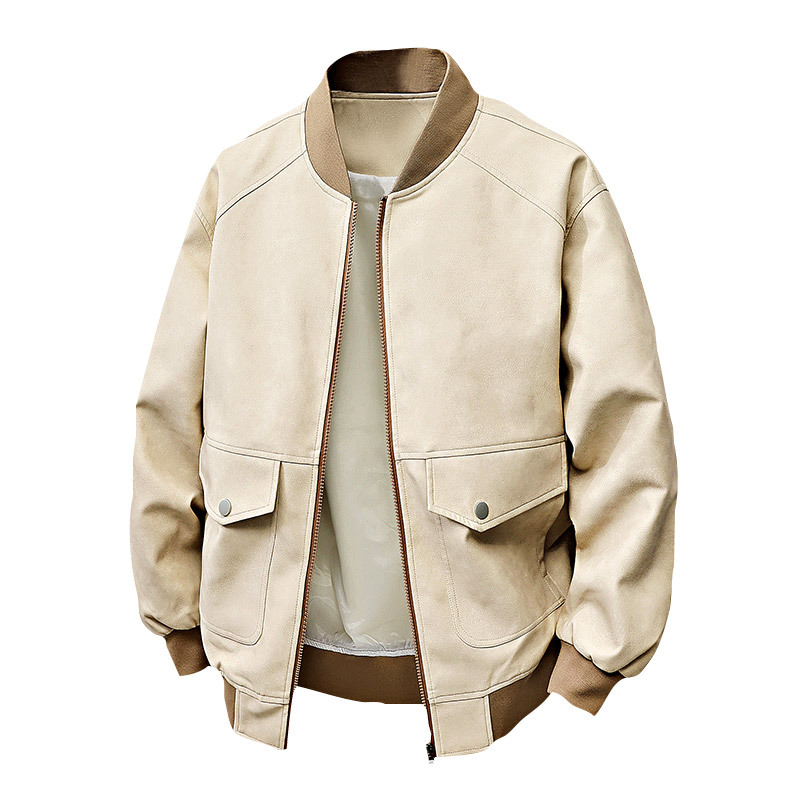 PU ādas jaka vīriešiem - vēja izturīga, ar kapuci, rāvējslēdzējs, pieguļošs griezums, ielas stils