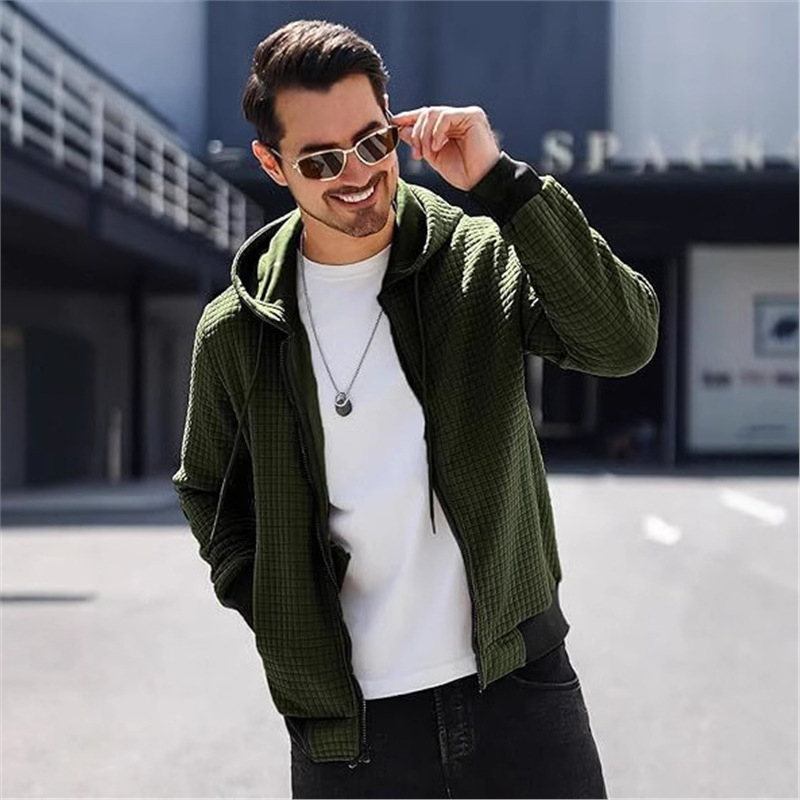 Pánska ľahká mikinová bunda s kapucňou, odvádza vlhkosť, bavlna-polyester, kórejský štýl, voľný strih