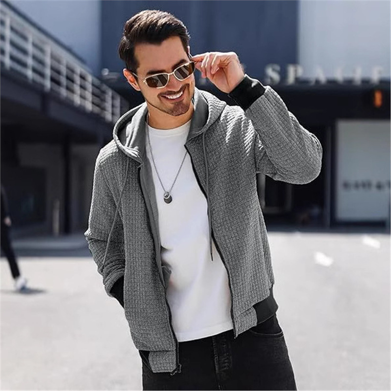 Pánska ľahká mikinová bunda s kapucňou, odvádza vlhkosť, bavlna-polyester, kórejský štýl, voľný strih