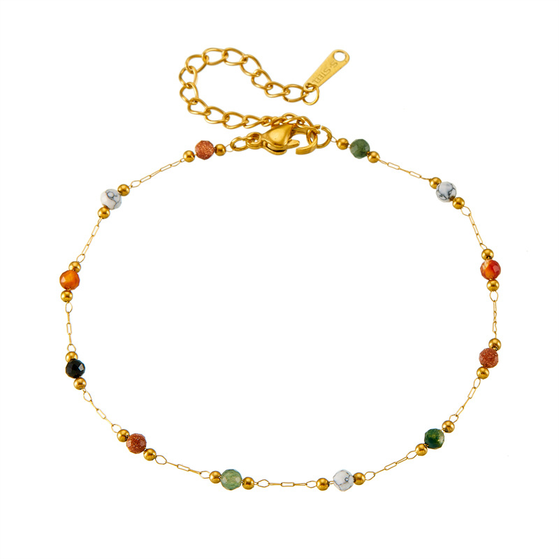 Qianyue narukvica od nehrđajućeg čelika s elektroplateom i kamenim perlama — ženski modni dodatak, jesen 2024