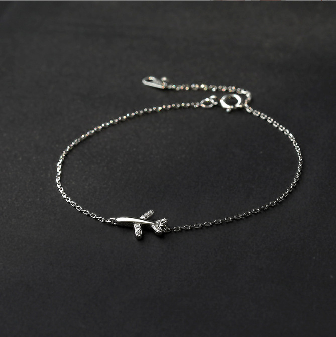 Βραχιόλι με σχέδιο χαρτινού αεροπλάνου, διακοσμημένο με διαμάντια, designer, ασήμι 925, ηλεκτροπλατίωση