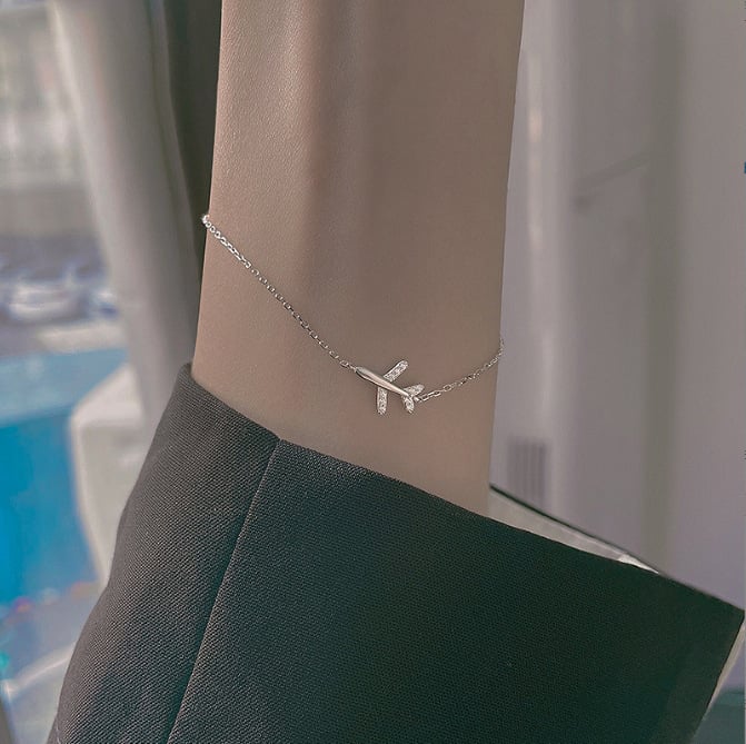 Βραχιόλι με σχέδιο χαρτινού αεροπλάνου, διακοσμημένο με διαμάντια, designer, ασήμι 925, ηλεκτροπλατίωση