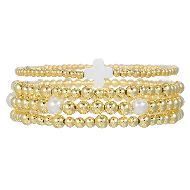 Uniszex kézzel készített geometriai mintázatú gyöngy karkötő szett gyöngyházhéj gyöngyökkel