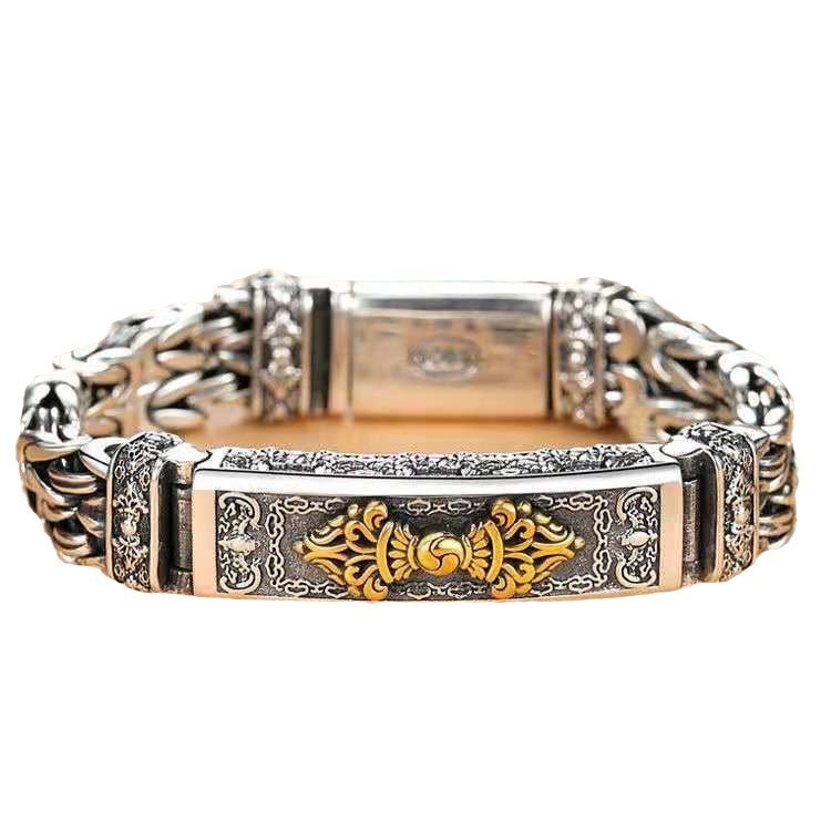 Brățară din cupru placată cu argint pentru bărbați, cu simbol Vajra și model de pace, geometric unisex bijuterie.