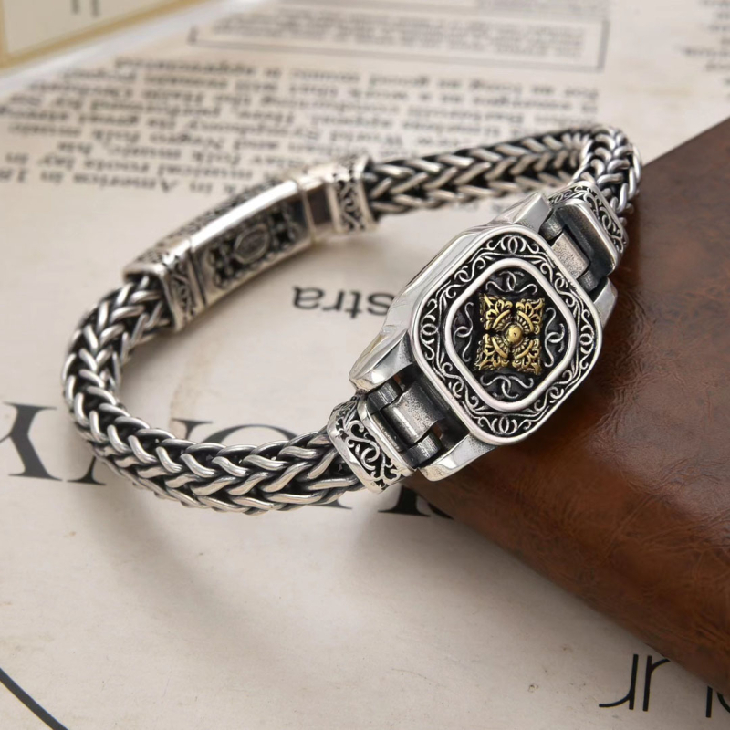 Bakrena ručno pletena narukvica s motivom Vajra, geometrijski dizajn, ljeto 2024