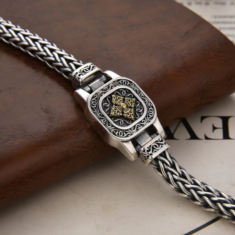 Bakrena ručno pletena narukvica s motivom Vajra, geometrijski dizajn, ljeto 2024