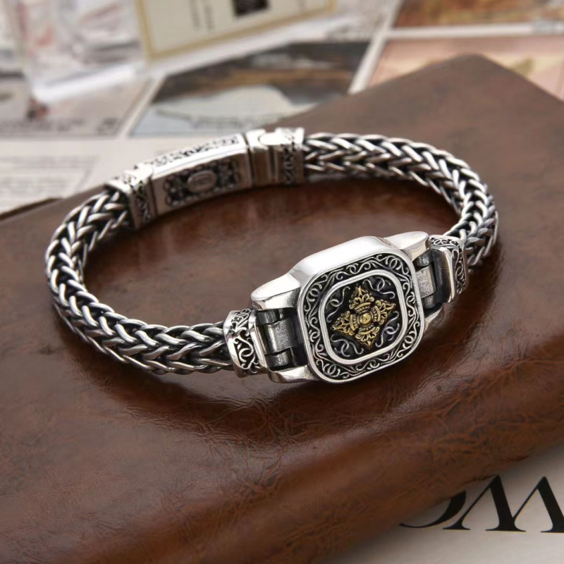 Bakrena ručno pletena narukvica s motivom Vajra, geometrijski dizajn, ljeto 2024