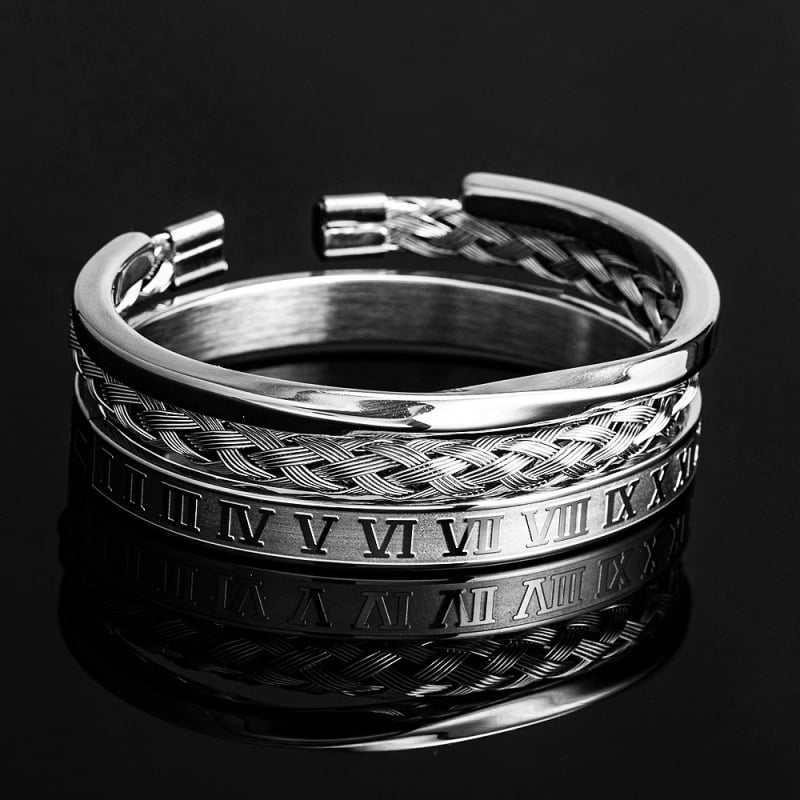 Brățară – oțel inoxidabil; electroplată; formă Ubimos neregulată; numerale romane; morooki