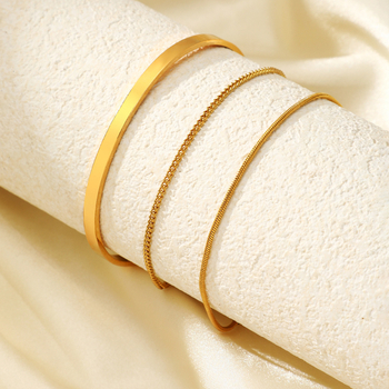 3-dijelni set narukvica od nehrđajućeg čelika – slojevite, s lancima zmije, kutijske i kubanske – geometrijski stil, unisex nakit, elektroplatirano