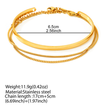 3-dijelni set narukvica od nehrđajućeg čelika – slojevite, s lancima zmije, kutijske i kubanske – geometrijski stil, unisex nakit, elektroplatirano