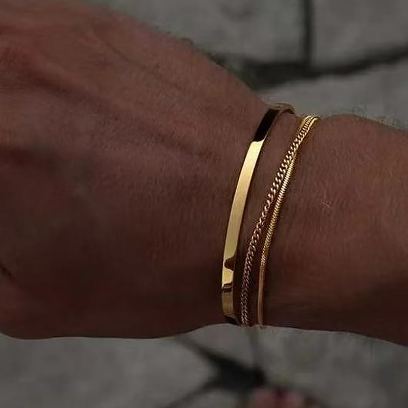 3-dijelni set narukvica od nehrđajućeg čelika – slojevite, s lancima zmije, kutijske i kubanske – geometrijski stil, unisex nakit, elektroplatirano