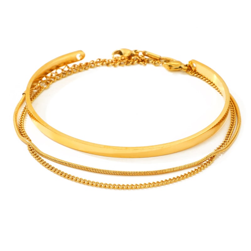 3-dijelni set narukvica od nehrđajućeg čelika – slojevite, s lancima zmije, kutijske i kubanske – geometrijski stil, unisex nakit, elektroplatirano