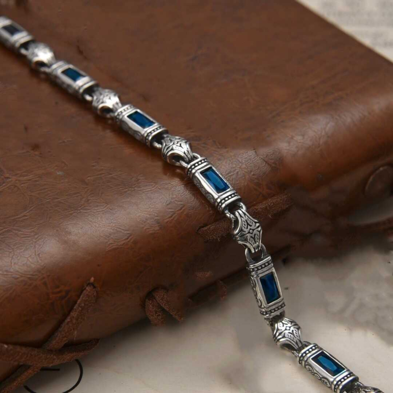 Bakarna narukvica s Tang Grass uzorom i kamenom, turskog stila, unisex, elektroplatina