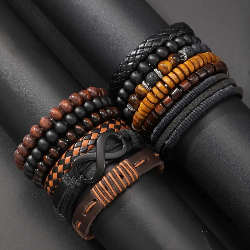 Xinghe Brățări din lemn cu mărgele – unisex, stil etnic, design geometric, realizate manual