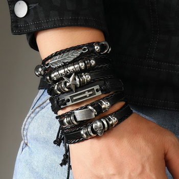 Set brățări cu craniu – Handmade, unisex, stil retro punk, 18 bucăți