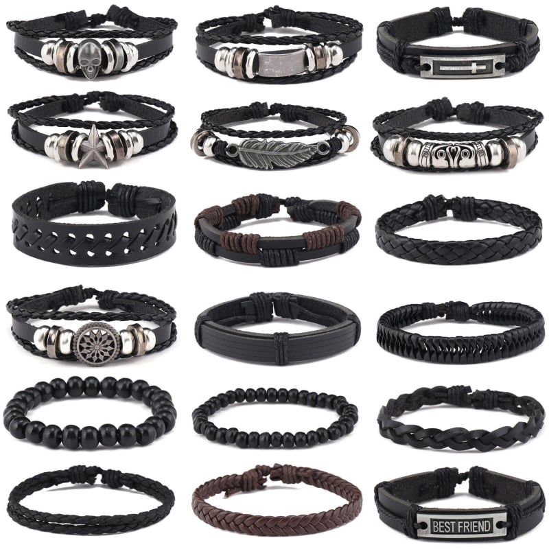 Set brățări cu craniu – Handmade, unisex, stil retro punk, 18 bucăți