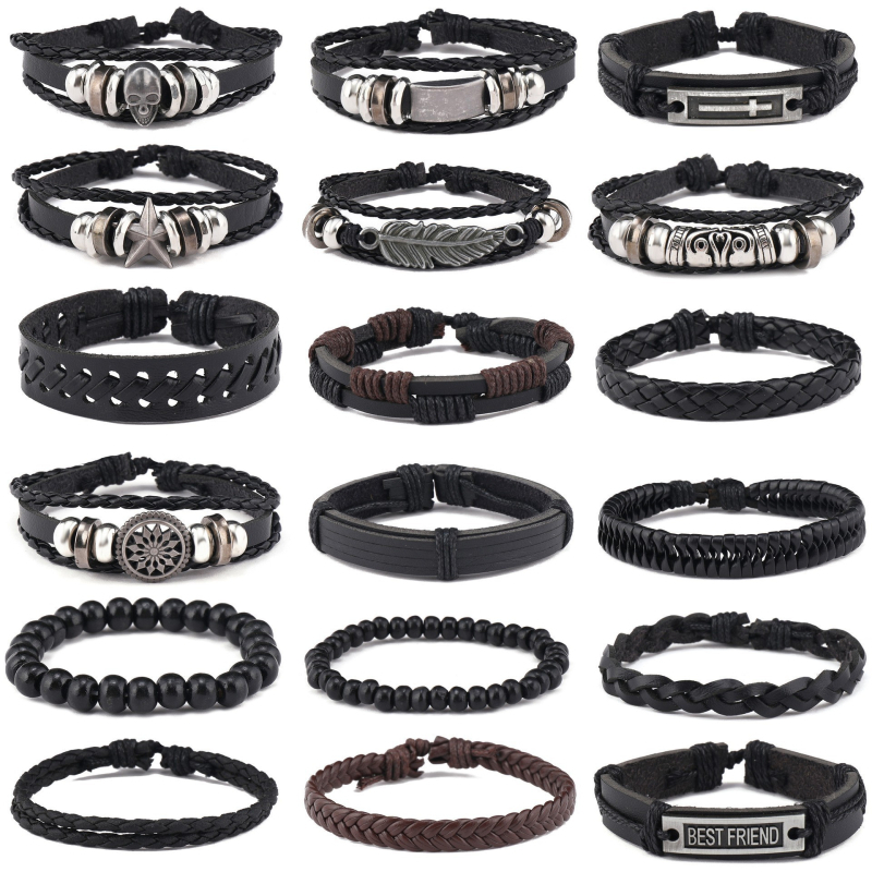 Set brățări cu craniu – Handmade, unisex, stil retro punk, 18 bucăți