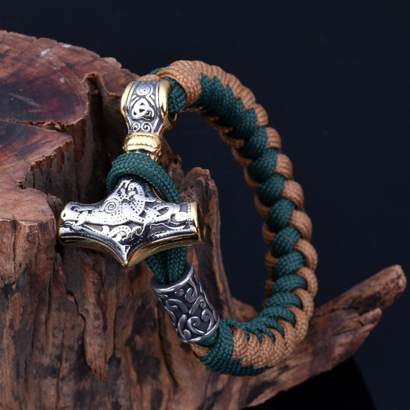 Brățară din oțel titan, electroplacată, stil unisex Viking, motif animale/zodiac, design împletit cu sfoară