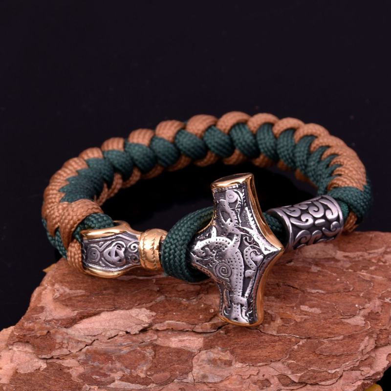 Brățară din oțel titan, electroplacată, stil unisex Viking, motif animale/zodiac, design împletit cu sfoară