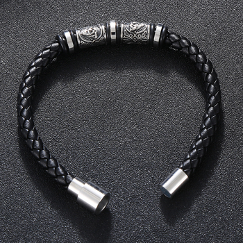 Kožna narukvica od nehrđajućeg čelika s retro vikingskim uzorkom i graviranom kožom, unisex
