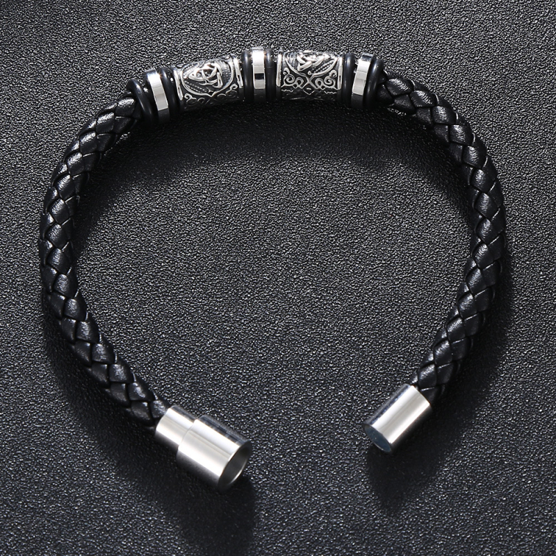 Kožna narukvica od nehrđajućeg čelika s retro vikingskim uzorkom i graviranom kožom, unisex